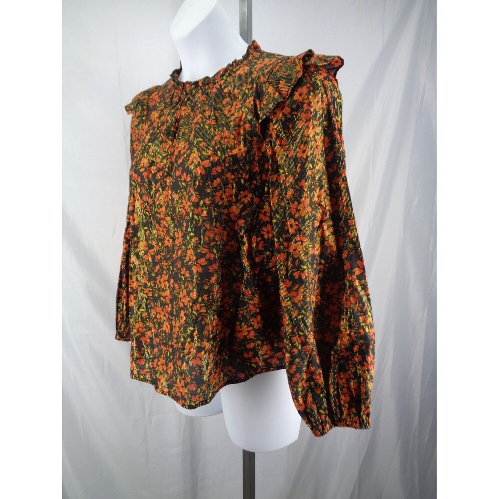 Gap Floral Metallic Ruffle Top Blouse Size Medium - Picture 4 of 14